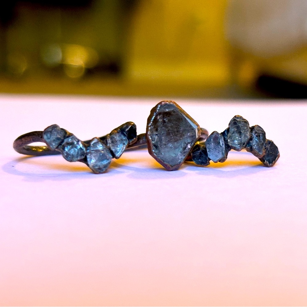 Black herkimer diamond three ring set